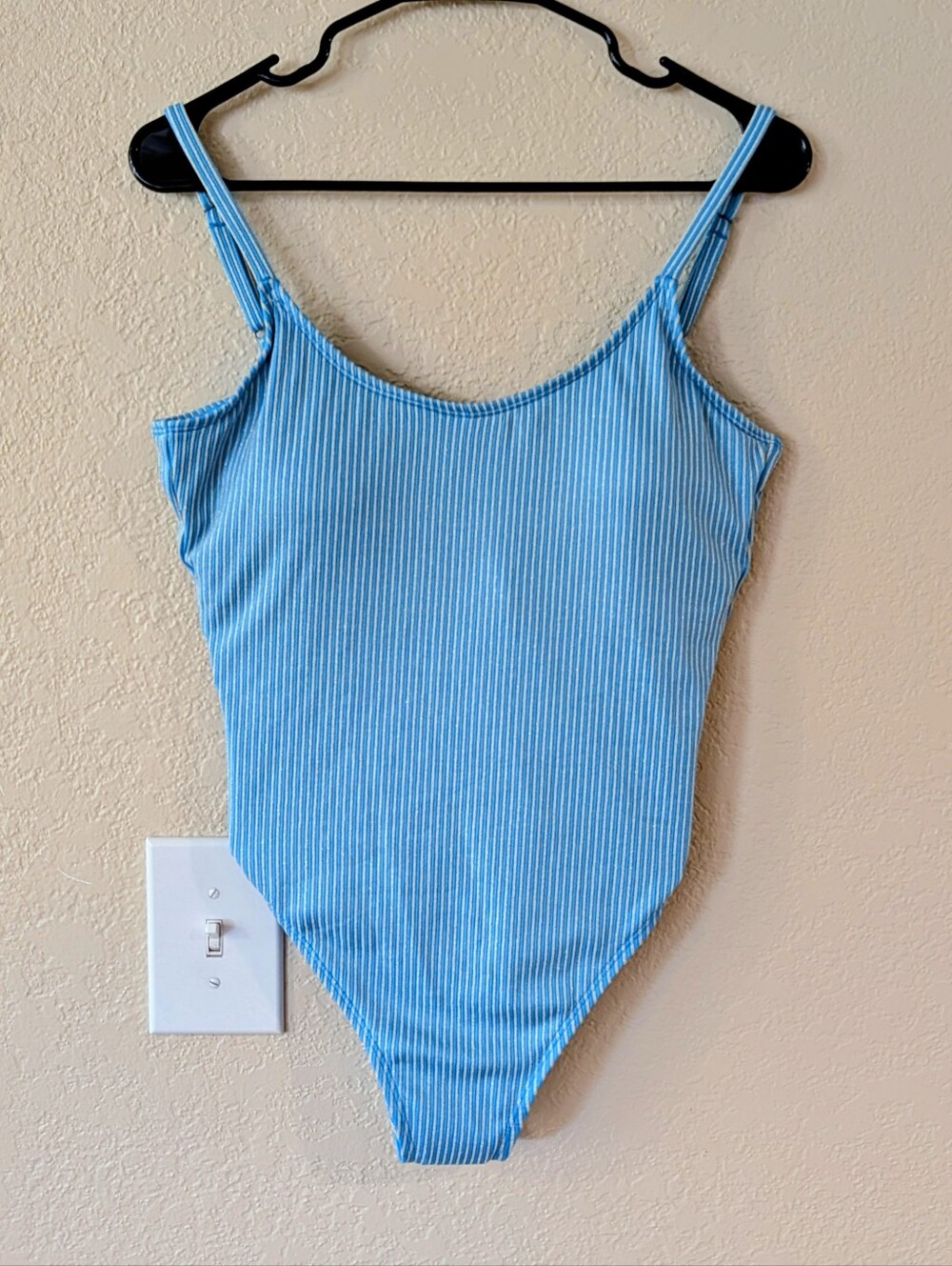 NWT Andie Light Blue & White Laguna Pinstripe One-Piece With Gold Accents